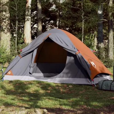 The Living Store Šotor za kampiranje za 2 osebi siv in oranžen vodoodporen - Šotor Za Kampiranje
