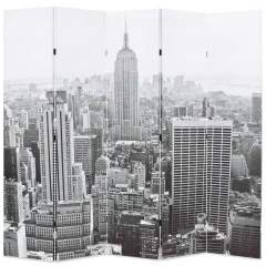 The Living Store Zložljiv paravan 200x170 cm New York podnevi črn in bel - Delilnik Prostora