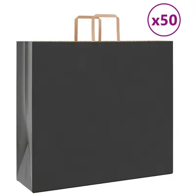 vidaXL Papirnate vrečke 50 kosov z ročaji črne barve 54x15x49 cm