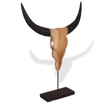 vidaXL Skulptura bikove lobanje iz tikovine 66x15x88 cm