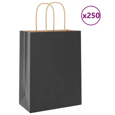 vidaXL Papirnate vrečke 250 kosov z ročaji črne barve 21x11x28 cm