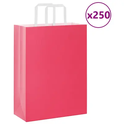 vidaXL Papirnate vrečke 250 kosov z ročaji roza 26x12x35 cm