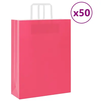 vidaXL Papirnate vrečke 50 kosov z ročaji roza 32x12x42 cm