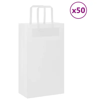 vidaXL Papirnate vrečke 50 kosov z ročaji bela 21x11x36 cm
