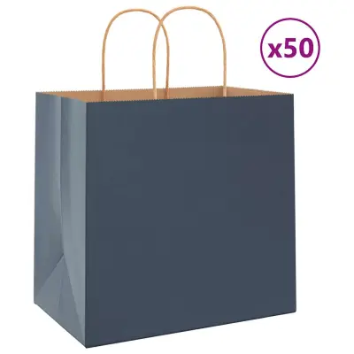 vidaXL Papirnate vrečke 50 kosov z ročaji modra 26x17x25 cm