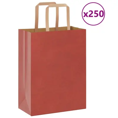 vidaXL Papirnate vrečke 250 kosov z ročaji rdeča 21x11x28 cm