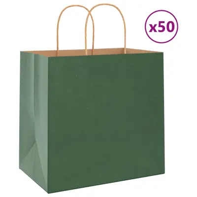 vidaXL Papirnate vrečke 50 kosov z ročaji zelene barve 26x17x25 cm