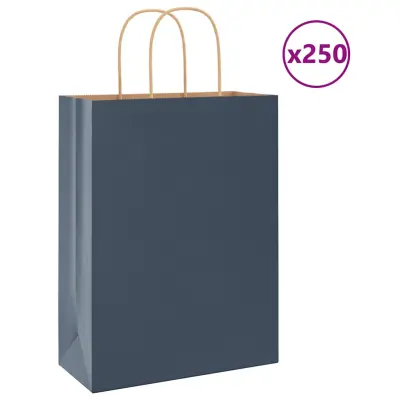 vidaXL Papirnate vrečke 250 kosov z ročaji modra 26x12x35 cm