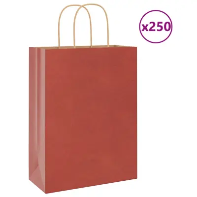 vidaXL Papirnate vrečke 250 kosov z ročaji rdeča 26x12x35 cm