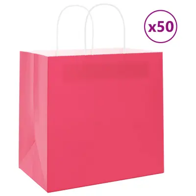 vidaXL Papirnate vrečke 50 kosov z ročaji roza 26x17x25 cm