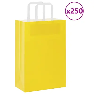 vidaXL Papirnate vrečke 250 kosov z ročaji rumena 21x11x31 cm