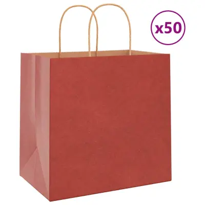 vidaXL Papirnate vrečke 50 kosov z ročaji rdeča 26x17x25 cm