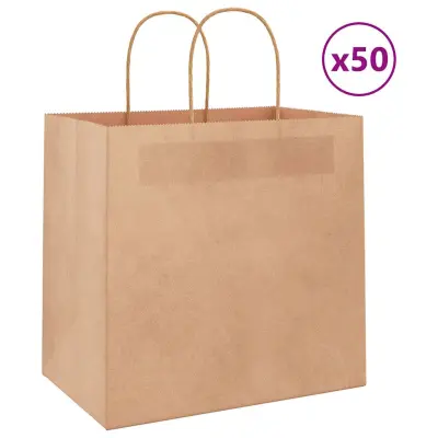 vidaXL Papirnate vrečke 50 kosov z ročaji rjave barve 26x17x25 cm