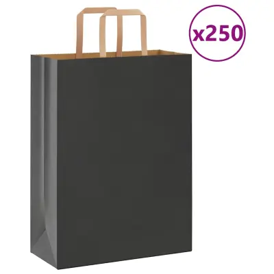 vidaXL Papirnate vrečke 250 kosov z ročaji črne barve 26x12x35 cm