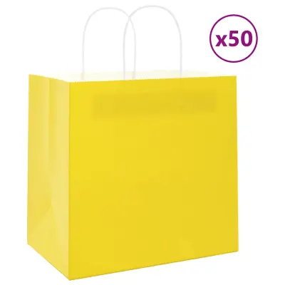 vidaXL Papirnate vrečke 50 kosov z ročaji rumena 26x17x25 cm