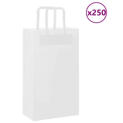 vidaXL Papirnate vrečke 250 kosov z ročaji bela 21x11x36 cm