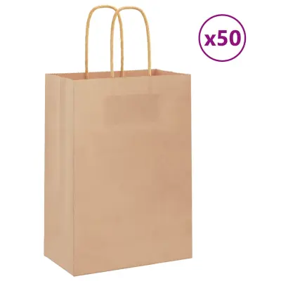 vidaXL Papirnate vrečke 50 kosov z ročaji rjave barve 15x8x21 cm