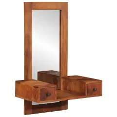 vidaXL Stensko ogledalo s predali 60x33x90 cm masivni les akacija