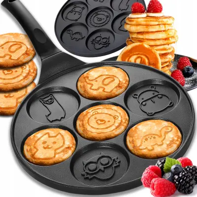 Ponev za peko palačink in jajc 26cm živali s NON-STICK premazom črna