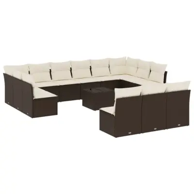 vidaXL 14 kosov Garden Sofa Set z blazinami Brown Poly Rattan