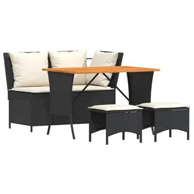 vidaXL Vrtna jedilna garnitura 4-delna z blazinami črn poli ratan