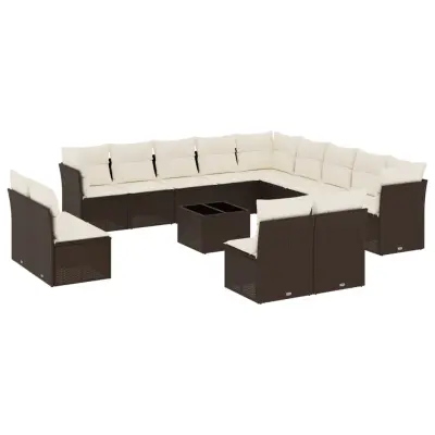 vidaXL 14 kosov Garden Sofa Set z blazinami Brown Poly Rattan