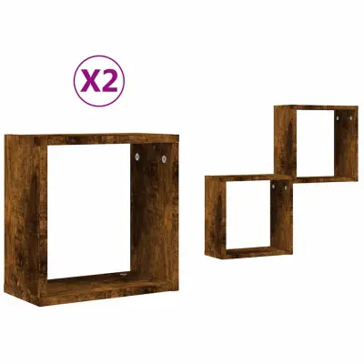 vidaXL Stenske police kockaste 2 kosa dimljeni hrast 30x15x30 cm