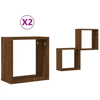vidaXL Stenske police kockaste 2 kosa rjavi hrast 30x15x30 cm