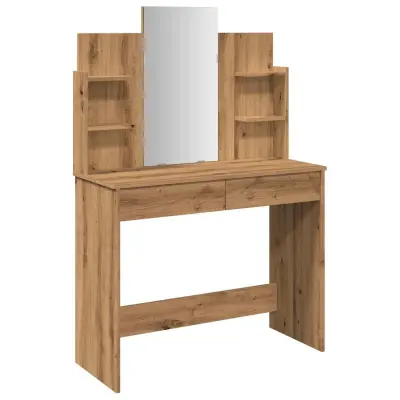 vidaXL Toaletna mizica z ogledalom artisan hrast 96x39x142 cm