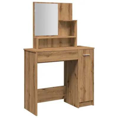 vidaXL Toaletna mizica z ogledalom artisan hrast 86,5x35x136 cm