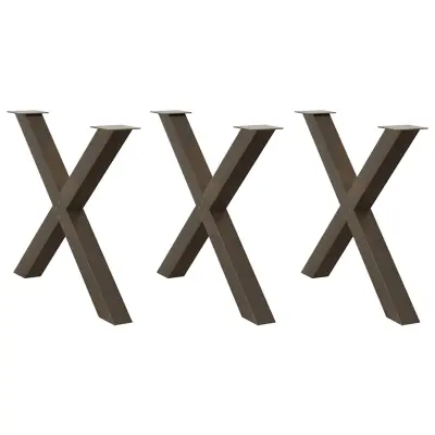 vidaXL Noge za jedilno mizo v obliki črke X, 3 kosi, naravno jeklo, 90 x (72-73) cm, jeklo