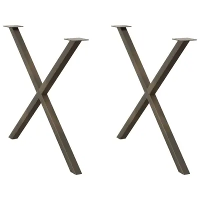 vidaXL Noge za jedilno mizo v obliki črke X, 2 kosa, naravno jeklo, 90 x (72-73) cm, jeklo