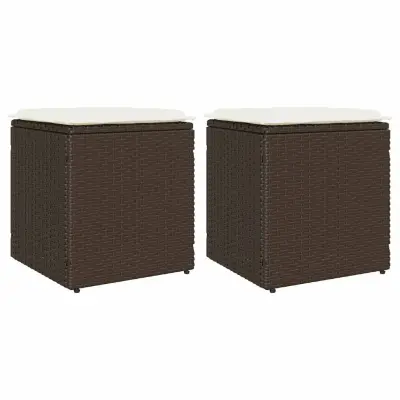 vidaXL Vrtni stolčki z blazinami 2 kosa Rjava 40x40x43 cm Poly Rattan