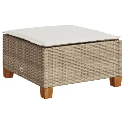 vidaXL Vrtni stolček z blazino bež 63,5x56x32 cm poli ratan