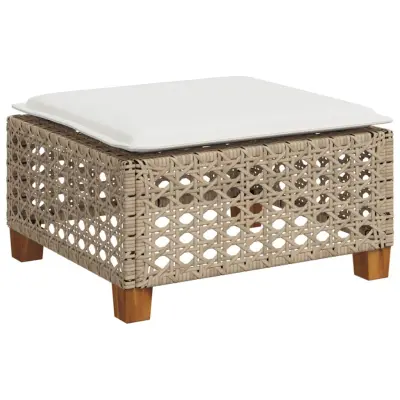 vidaXL Vrtni stolček z blazino bež 63,5x56x32 cm poli ratan