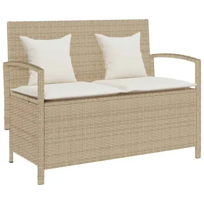 vidaXL Vrtna klop za shranjevanje z blazino bež poli ratan