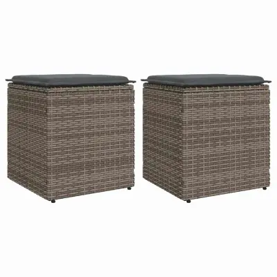 vidaXL Vrtni stolčki z blazinami 2 kosa Siva 40x40x43 cm poli ratan