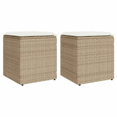 vidaXL Vrtni stolčki z blazinami 2 kosa Bež 40x40x43 cm poli ratan