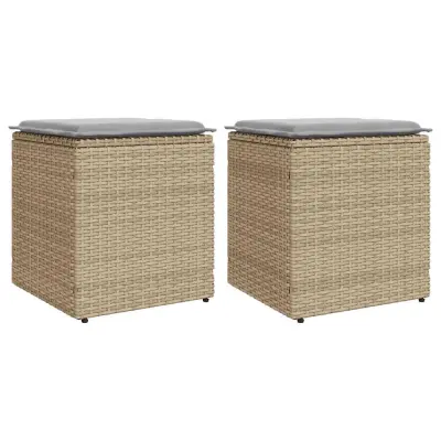 vidaXL Vrtni stolčki z blazinami 2 kosa Bež 40x40x43 cm poli ratan