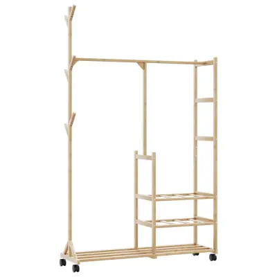 vidaXL Stojalo za oblačila s policami in kolesi 100x38x175,5 cm Bambus
