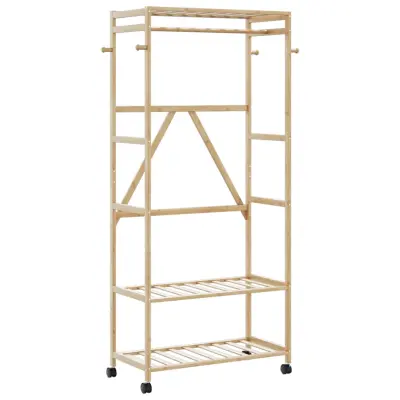vidaXL Stojalo za oblačila s policami in kolesi 90x40x179,5 cm Bambus