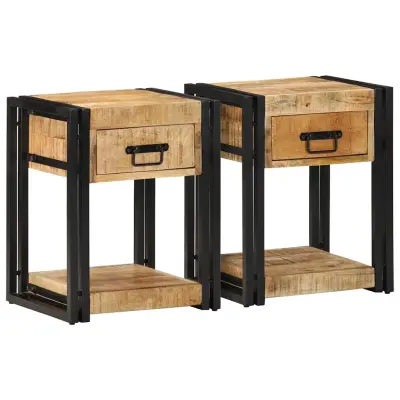 vidaXL Nočne omarice 2 kosa 40x35x50 cm Masivni neobdelan les Mango