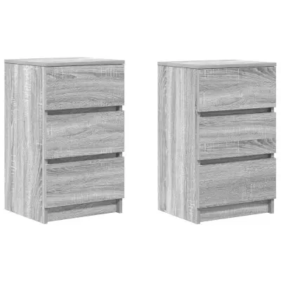 vidaXL Nočne omarice s 3 predali 2 kosa siva sonoma 39x35x65 cm