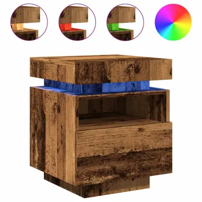 vidaXL Nočna omarica z LED lučkami star les 40x39x48,5 cm