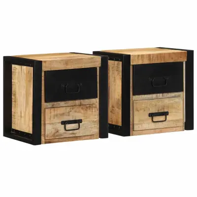 vidaXL Nočne omarice 2 kosa 40x35x40 cm Masivni neobdelan les Mango