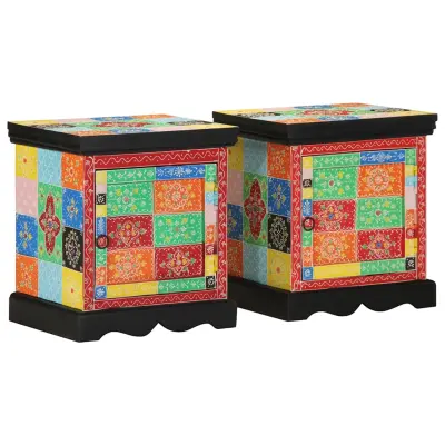 vidaXL Nočna omarica 2 kosa Multicolor 40x35x45 cm Masivni les Mango