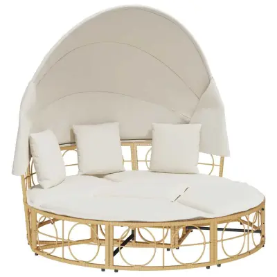 vidaXL Zunanja lounge postelja z baldahinom in blazinami Poly Rattan