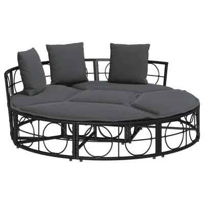 vidaXL Zunanja lounge postelja brez baldahina Black Poly Rattan