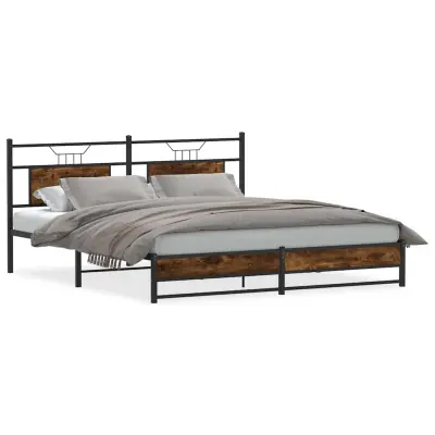 vidaXL Kovinski posteljni okvir brez vzmetnice dimljen hrast 183x213cm