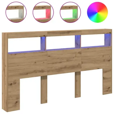 vidaXL Omarica za vzglavje postelje LED artisian hrast 180x17x102 cm